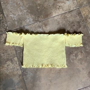 yellow off the shoulder shirt